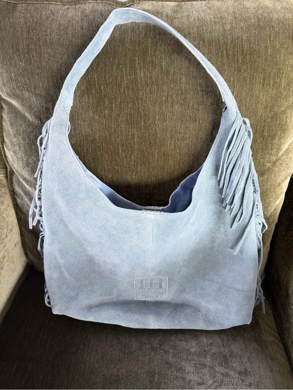 Haute Hippie Pale Blue Suede Shoulder Hobo with Fringe - Picture 3 of 4